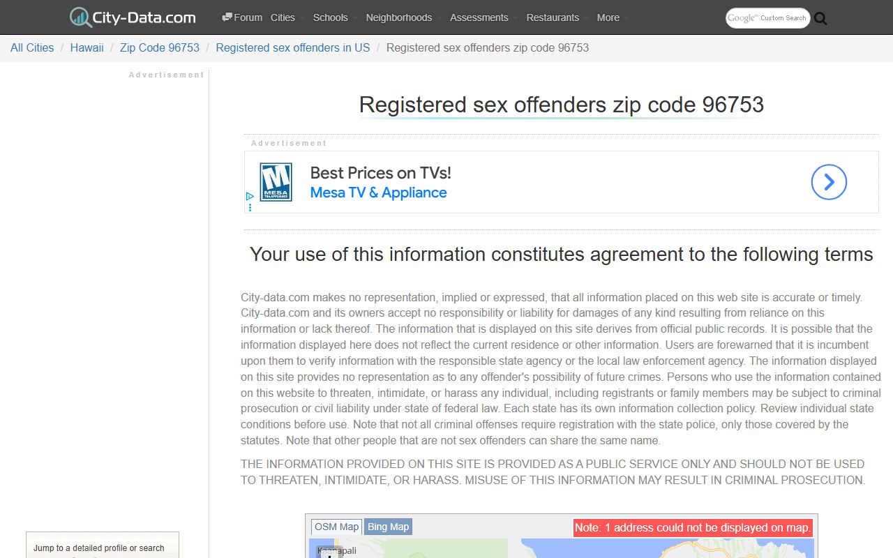Kihei zip code 96753 sex offender statistics and Maui County registry data