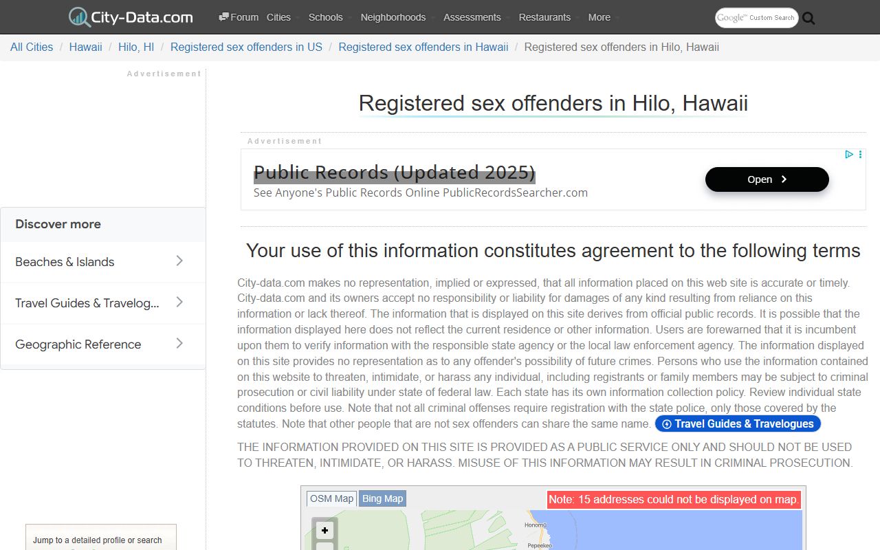Hilo Hawaii sex offender statistics and registry data