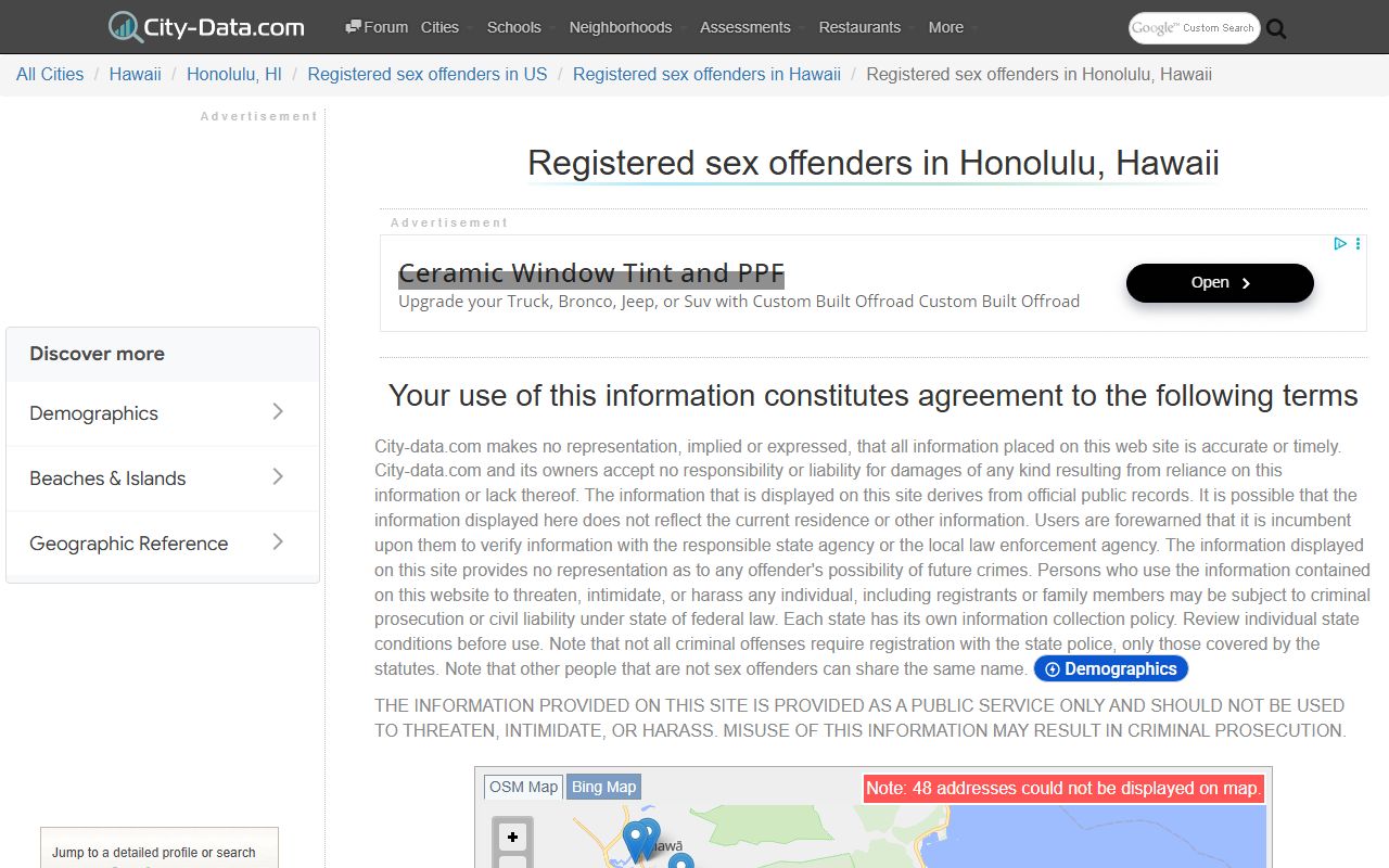 Honolulu sex offender statistics and registry data