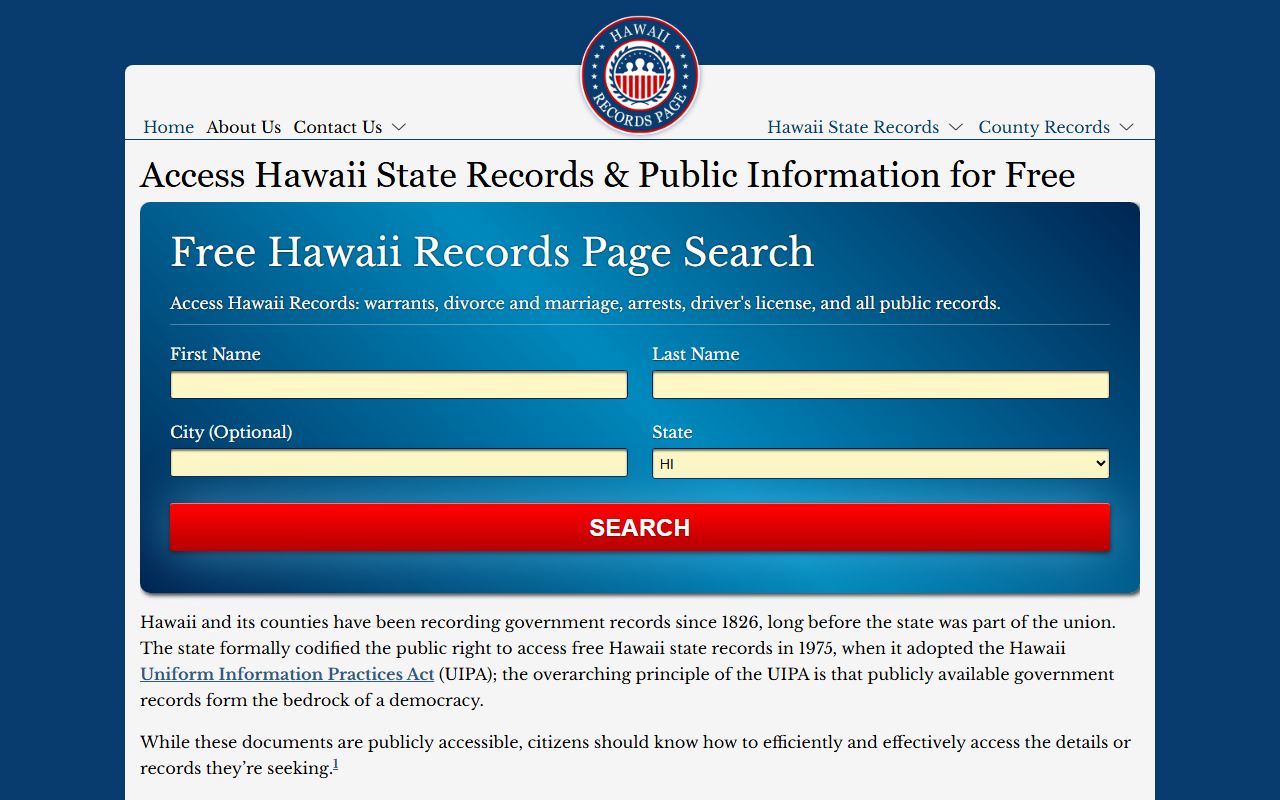 Kalawao County records access through Hawaii HCJDC sex offender registry