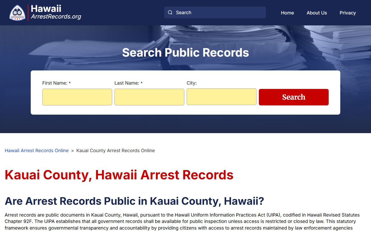 Kauai County sex offender registry and arrest records lookup