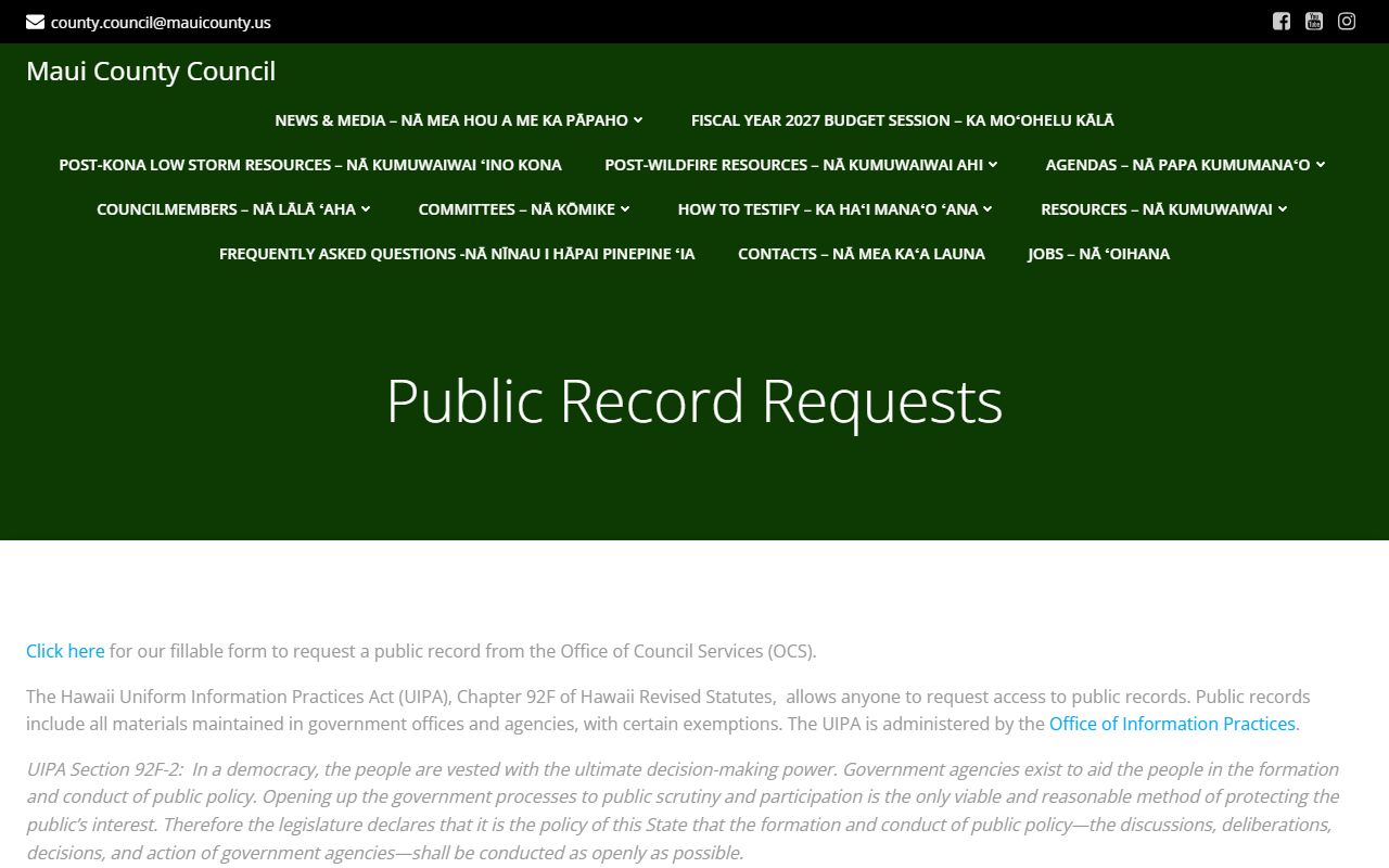 Maui County public records request portal