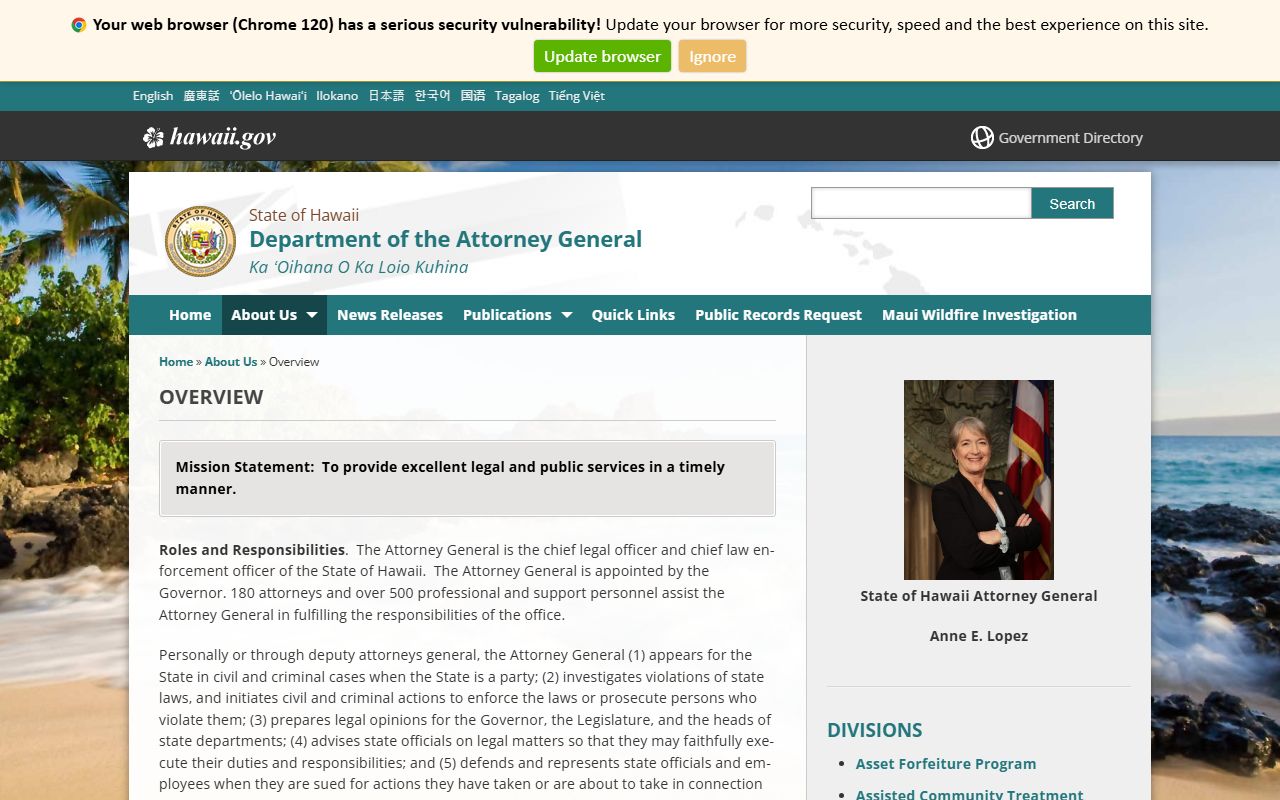 Hawaii Attorney General office overseeing sex offender registration program