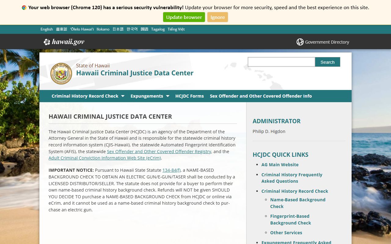 Hawaii Criminal Justice Data Center managing the state sex offender registry
