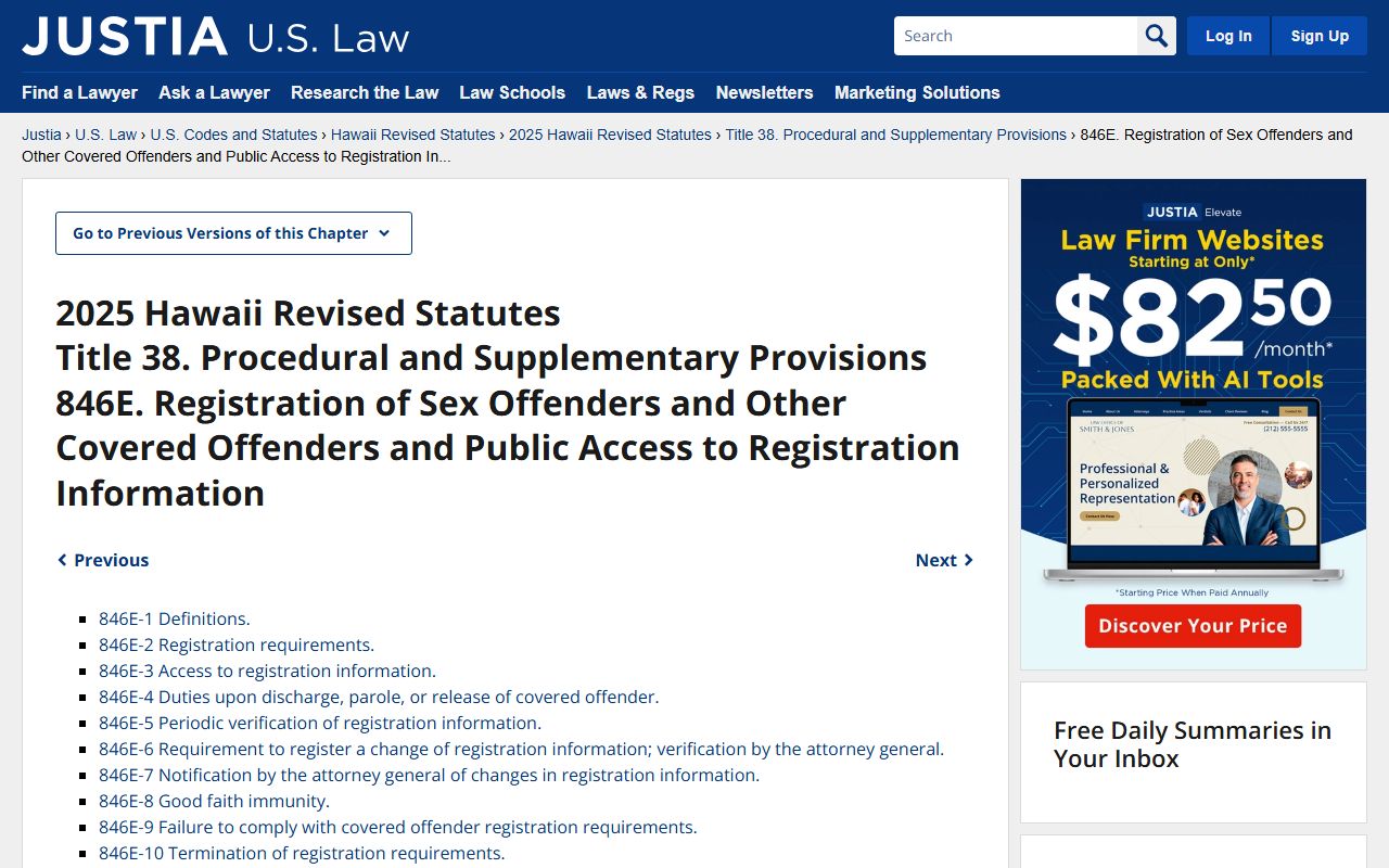 Hawaii Revised Statutes Chapter 846E sex offender registration law